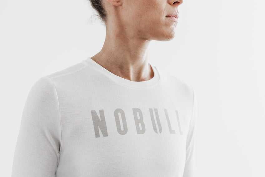 Nobull Nobull Long Sleeve Tee (Classic Colors) Tanks & Tees White | 5162-DEQZL