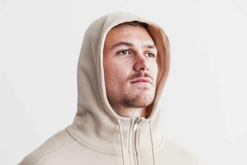 Nobull Nobull Zip-Up Hoodie Outerwear Bone | 1593-LOGSJ