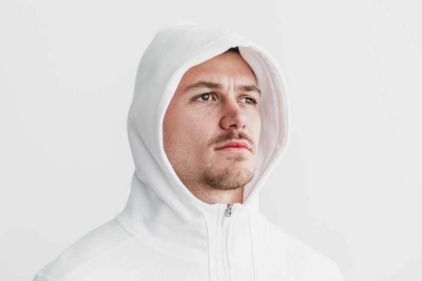 Nobull Nobull Zip-Up Hoodie Outerwear White | 8651-UOEDS