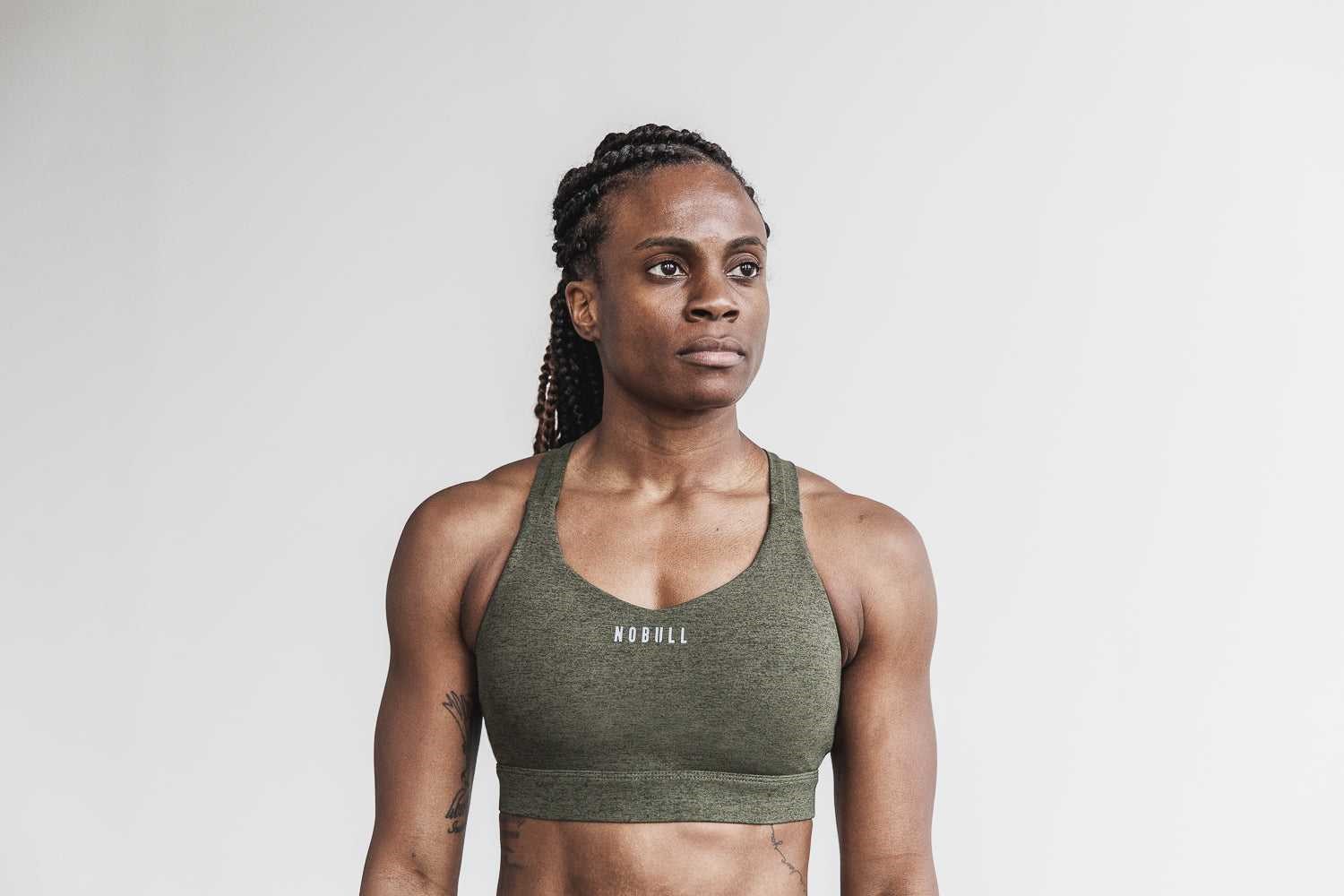 Nobull Pace Sports Bra (Plush Heather) Sports Bras Olive Heather | 1307-GFNQK