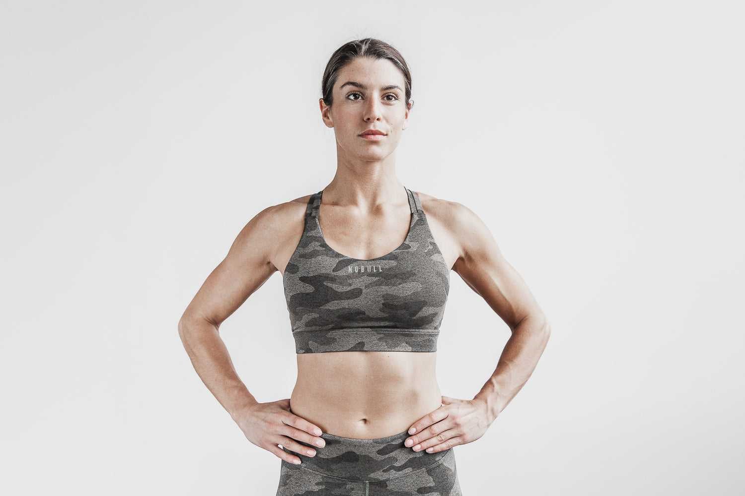 Nobull Pace Sports Bra (Plush Heather) Sports Bras Dark Fallen Rock Camo | 9703-ATCDN