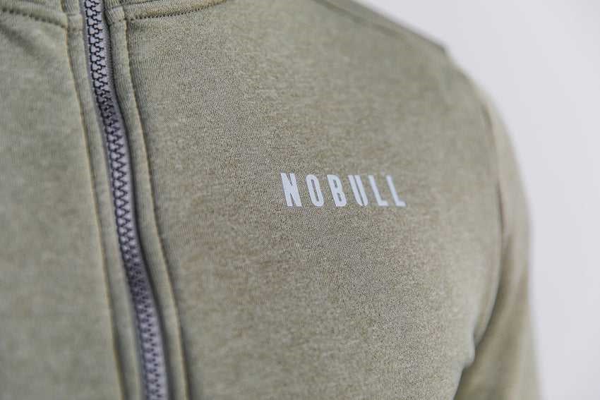 Nobull Performance Zip-Up Hoodie Outerwear Army Green | 0653-MVAYC