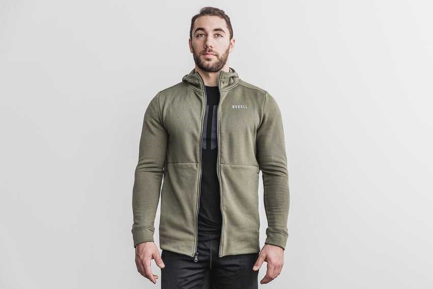 Nobull Performance Zip-Up Hoodie Outerwear Army Green | 0653-MVAYC