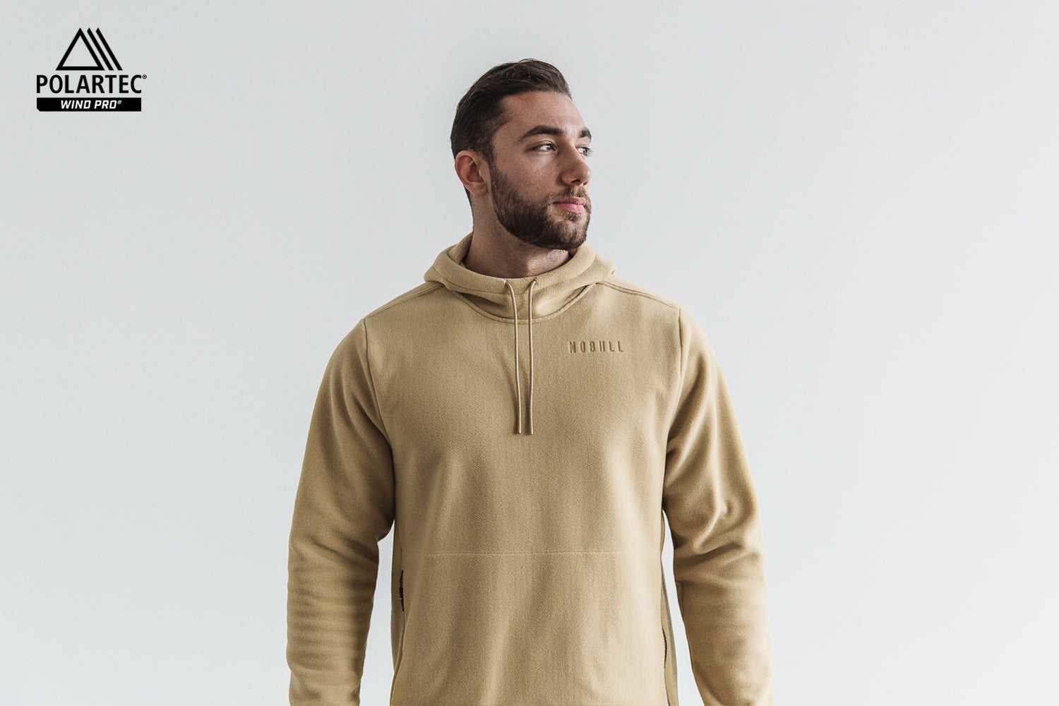 Nobull Polartec Wind Pro Arctic Pullover Hoodie Outerwear Beige | 2890-TYBNW