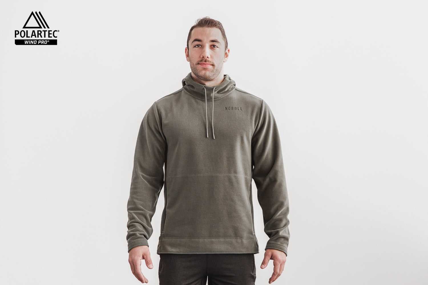 Nobull Polartec Wind Pro Arctic Pullover Hoodie Outerwear Army Green | 6831-PGHQM