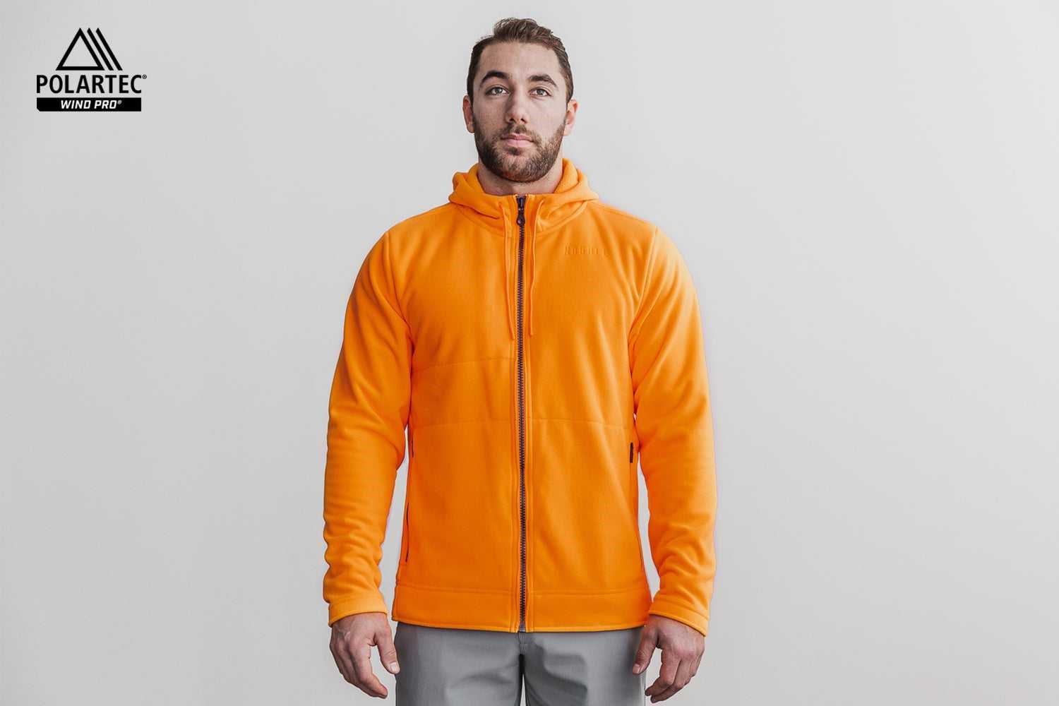 Nobull Polartec Wind Pro Arctic Zip-Up Jacket (Neon) Outerwear Neon Orange | 6254-PHUFL