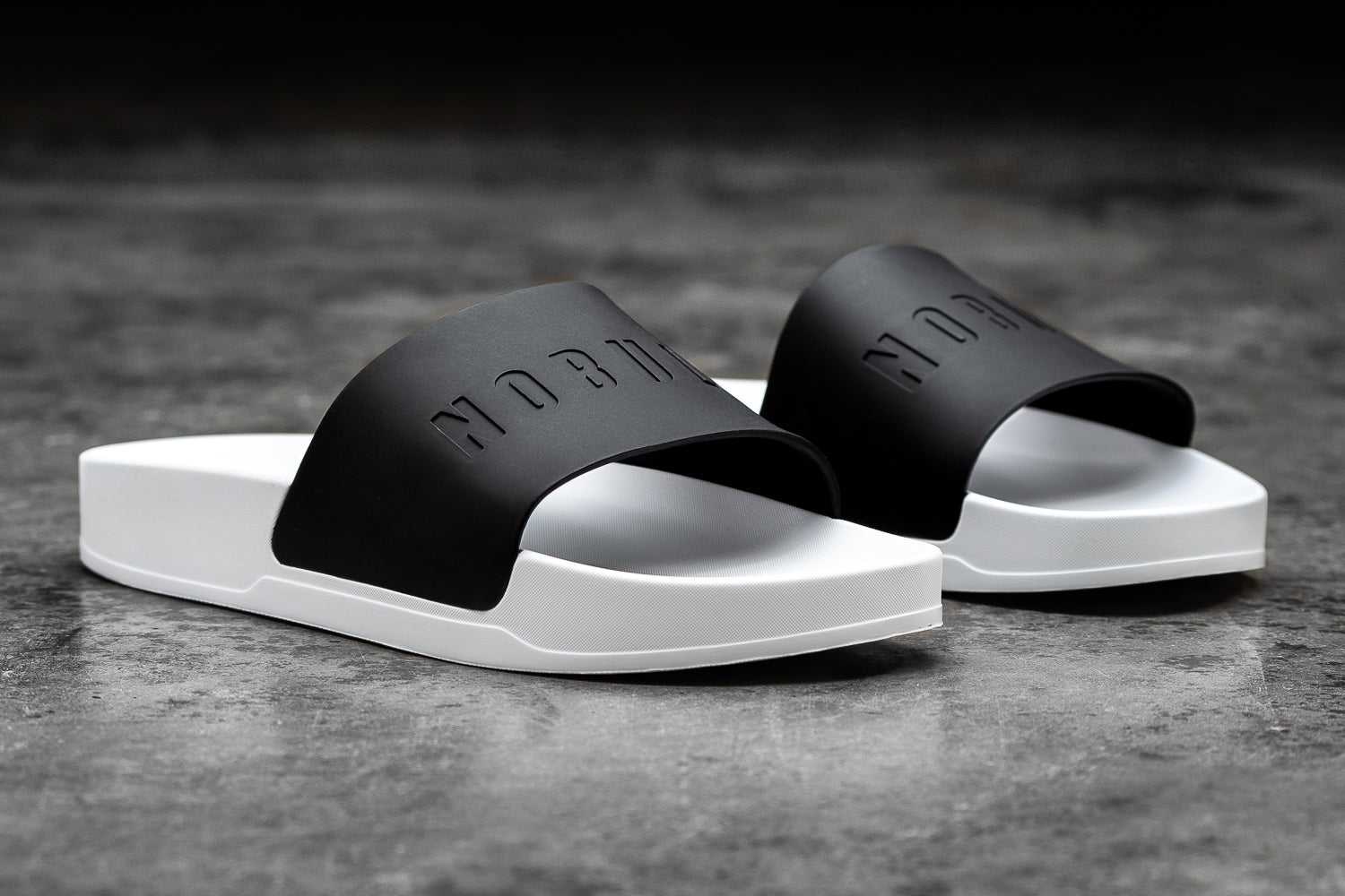 Nobull Slide Slides Black White | 6194-UDPNK