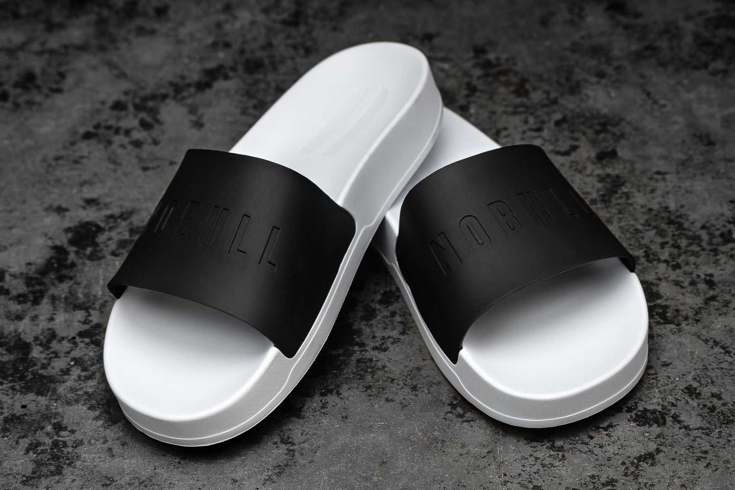 Nobull Slide Slides Black White | 6194-UDPNK