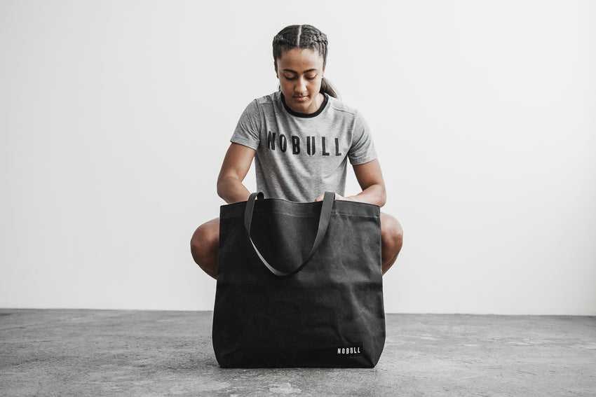 Nobull Waxed Canvas Open Top Tote Bag Bags Black | 2154-ULOKX