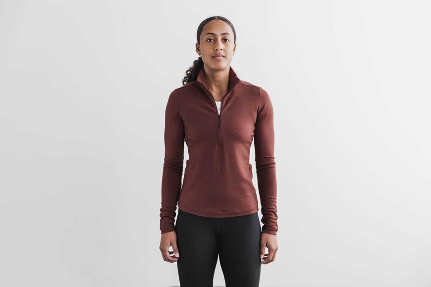 Nobull Blended Merino Wool 1/4 Zip Long Sleeves Redwood | 4830-JDRQV