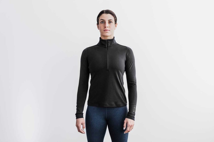 Nobull Blended Merino Wool 1/4 Zip Long Sleeves Black | 6293-HBDCZ