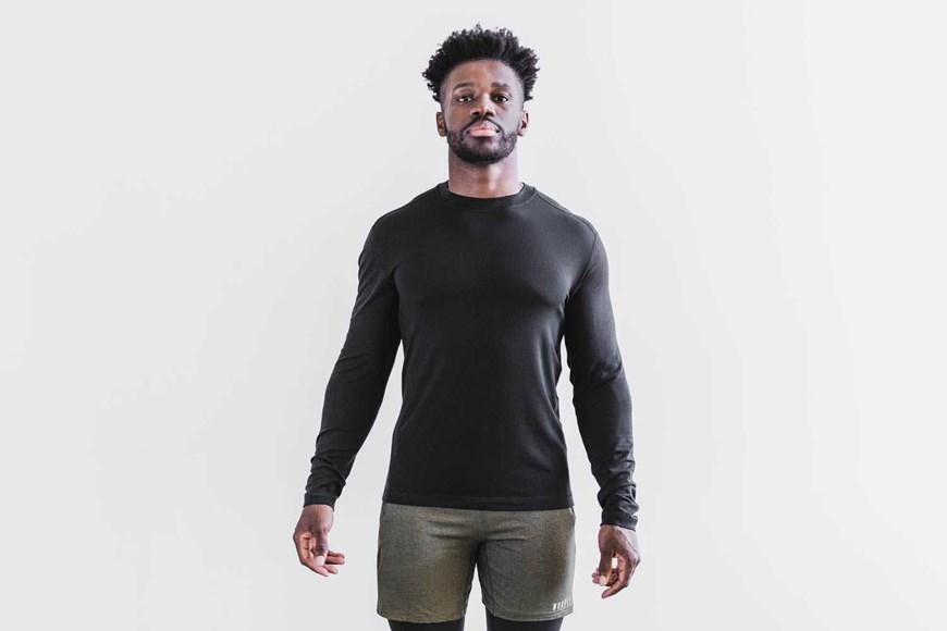 Nobull Blended Merino Wool Long Sleeve Tee Tanks & Tees Black | 8215-SWUJO