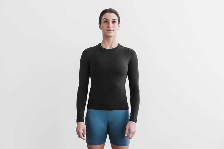 Nobull Blended Merino Wool Long Sleeve Tee Tanks & Tees Black | 8793-GKYPZ