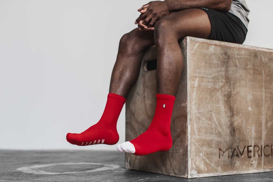 Nobull Crew Sock Socks Red Alert White | 3124-MVQYU