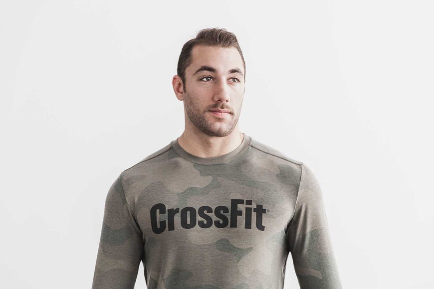 Nobull Crossfit Long Sleeve Tee (Camo) Tanks & Tees Army Green Camo | 1358-ECAUS