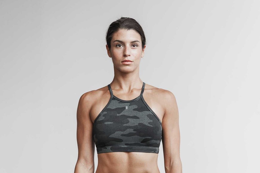 Nobull Halter Sports Bra (Plush Heather) Sports Bras Charcoal Camo | 5836-NEMWY