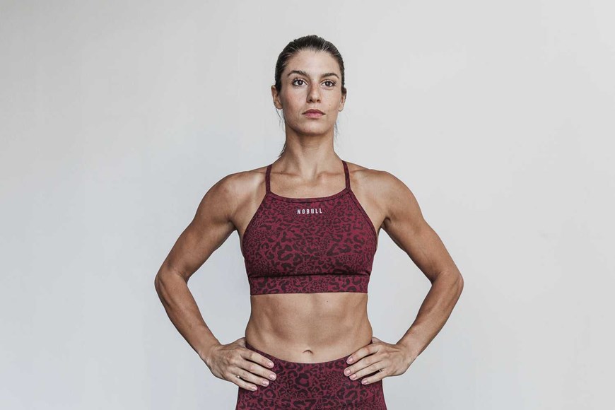 Nobull High-Neck Sports Bra (Plush Heather) Sports Bras Wine Leopard | 0469-OEZSK