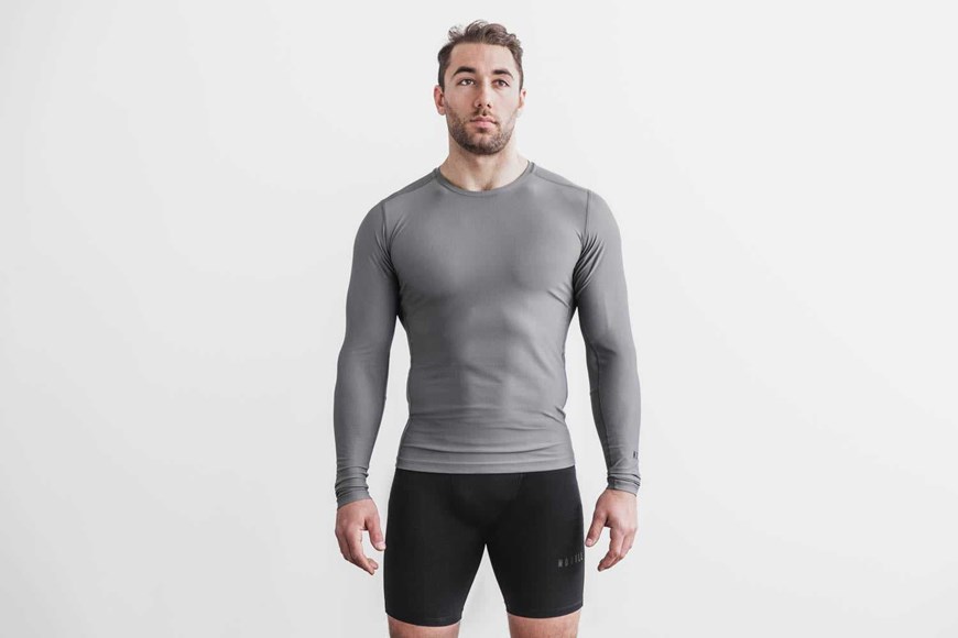 Nobull Lightweight Compression Long Sleeve Tanks & Tees Dark Grey | 2410-ZRLOM