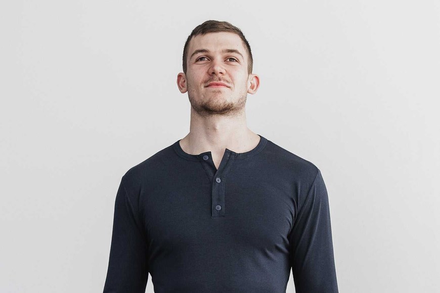 Nobull Lightweight Long Sleeve Henley Tanks & Tees Ink | 4512-NUDVO