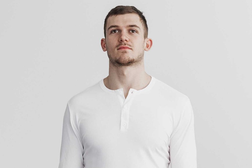 Nobull Lightweight Long Sleeve Henley Tanks & Tees White | 7925-OEADH