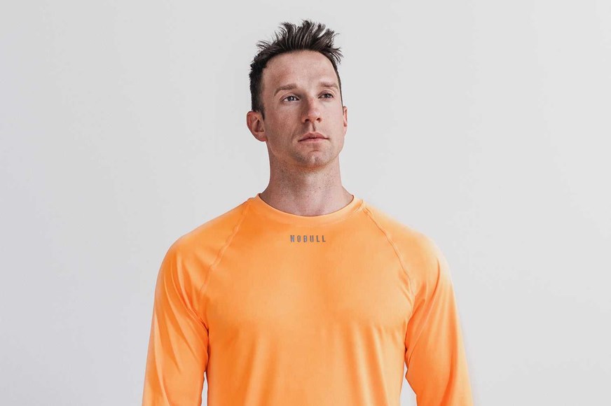 Nobull Lightweight Textured Long Sleeve Tee (Neon Camo) Tanks & Tees Neon Orange Camo | 0396-XTQWD