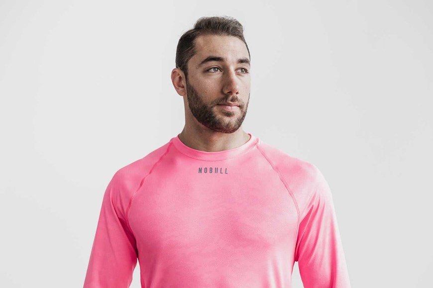 Nobull Lightweight Textured Long Sleeve Tee (Neon Camo) Tanks & Tees Neon Pink Camo | 7835-GTNUE