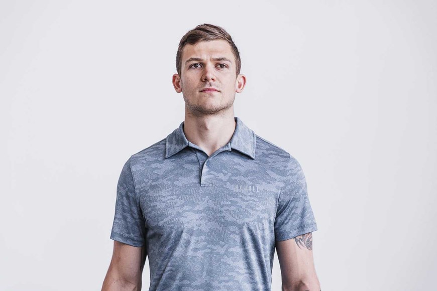 Nobull Lightweight Textured Polo (Camo) Tanks & Tees Coastal Blue Camo | 9856-VMGON