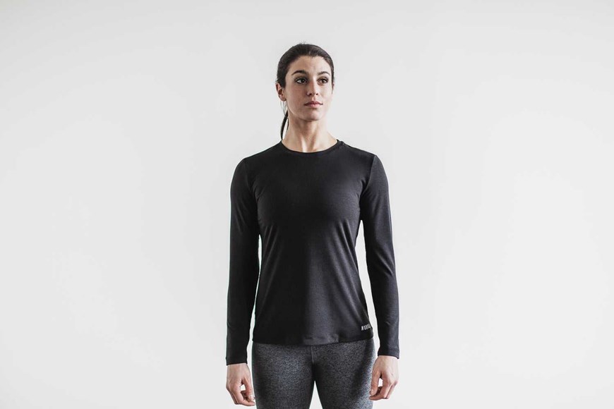 Nobull Long Sleeve Tee Tanks & Tees Black | 9457-OZDYR