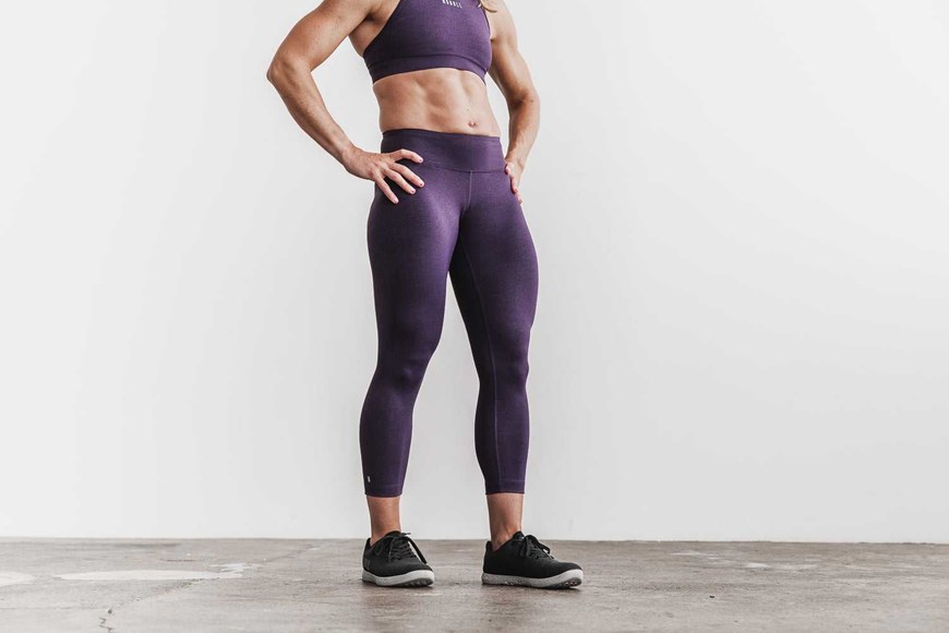 Nobull Mid-Rise Crop (Plush Heather) Bottoms Dark Purple Heather | 0834-CBJGX