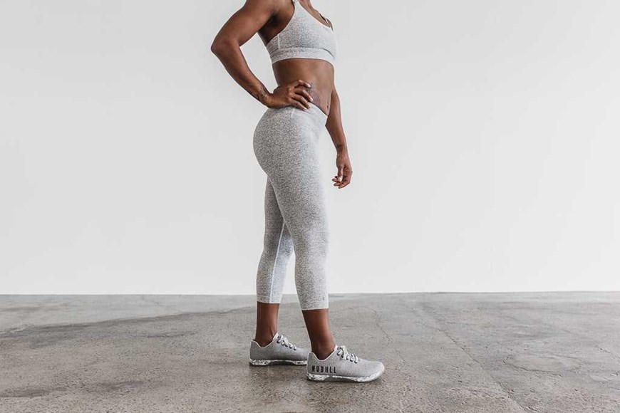 Nobull Mid-Rise Crop (Plush Heather) Bottoms White Heather | 8320-IKXQJ