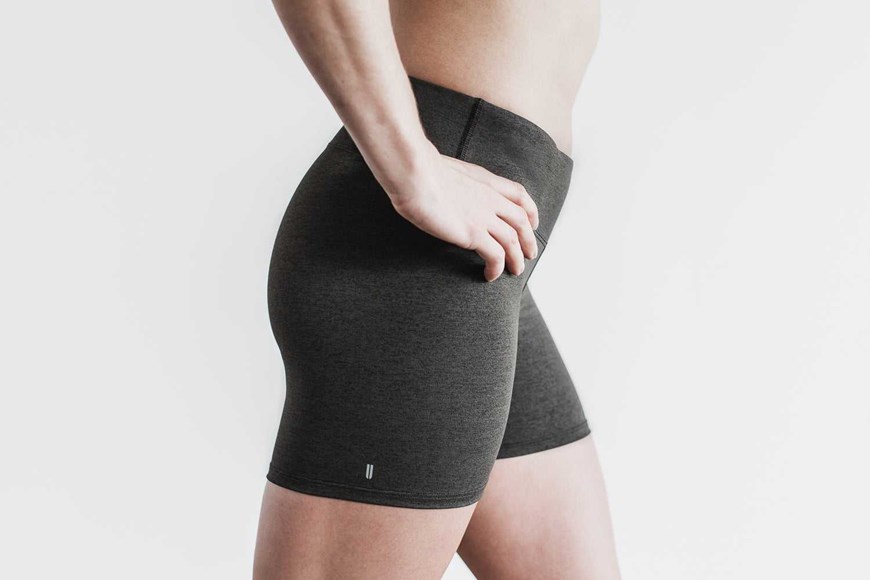 Nobull Mid-Rise Short 4 inches (Plush Heather) Bottoms Black Heather | 0175-RYIHQ