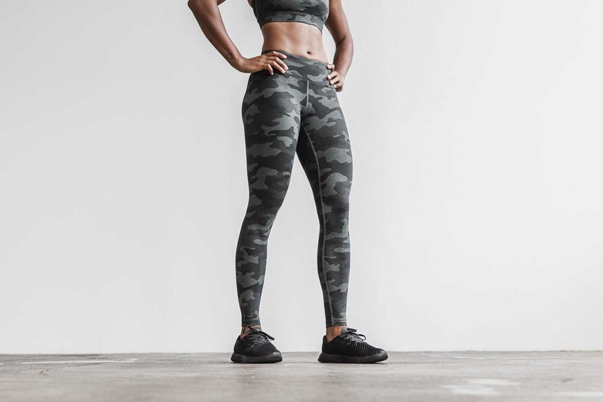 Nobull Mid-Rise Tight (Plush Heather) Bottoms Charcoal Camo | 3289-KCMRZ