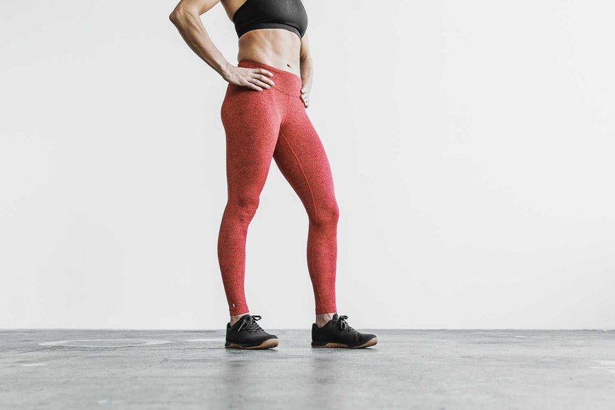 Nobull Mid-Rise Tight (Plush Heather) Bottoms Red Alert Heather | 5981-UTGVK