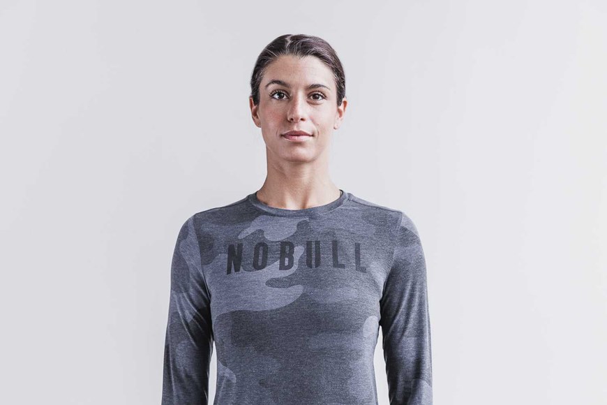 Nobull Nobull Long Sleeve Tee (Camo) Tanks & Tees Charcoal Camo | 3860-KXYOQ