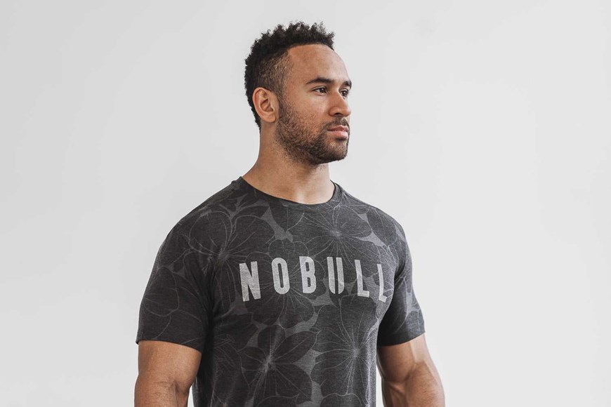 Nobull Nobull Tee (Hibiscus) Tanks & Tees Charcoal Hibiscus | 6149-FBDGQ