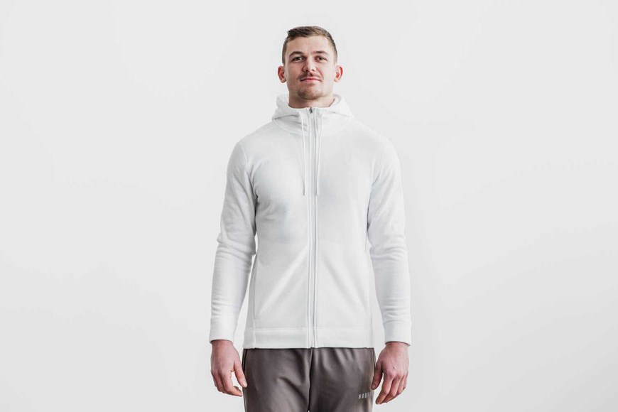 Nobull Nobull Zip-Up Hoodie Outerwear White | 8651-UOEDS