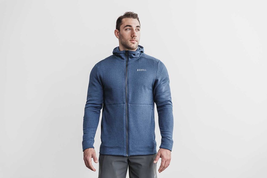 Nobull Performance Zip-Up Hoodie Outerwear Steel Blue | 0413-OFVUK