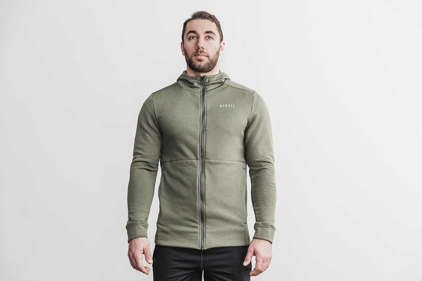 Nobull Performance Zip-Up Hoodie Outerwear Army Green | 0653-MVAYC