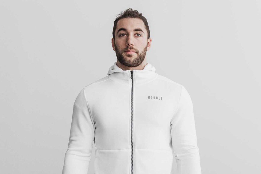 Nobull Performance Zip-Up Hoodie Outerwear White | 5196-NKPWM