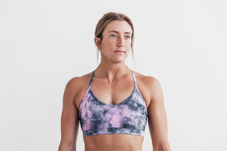 Nobull V-Neck Sports Bra (Tie-Dye) Sports Bras Pink / Slate Tie-Dye | 5037-TXGKN