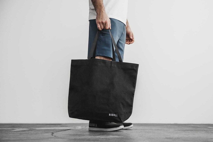 Nobull Waxed Canvas Open Top Tote Bag Bags Black | 2154-ULOKX